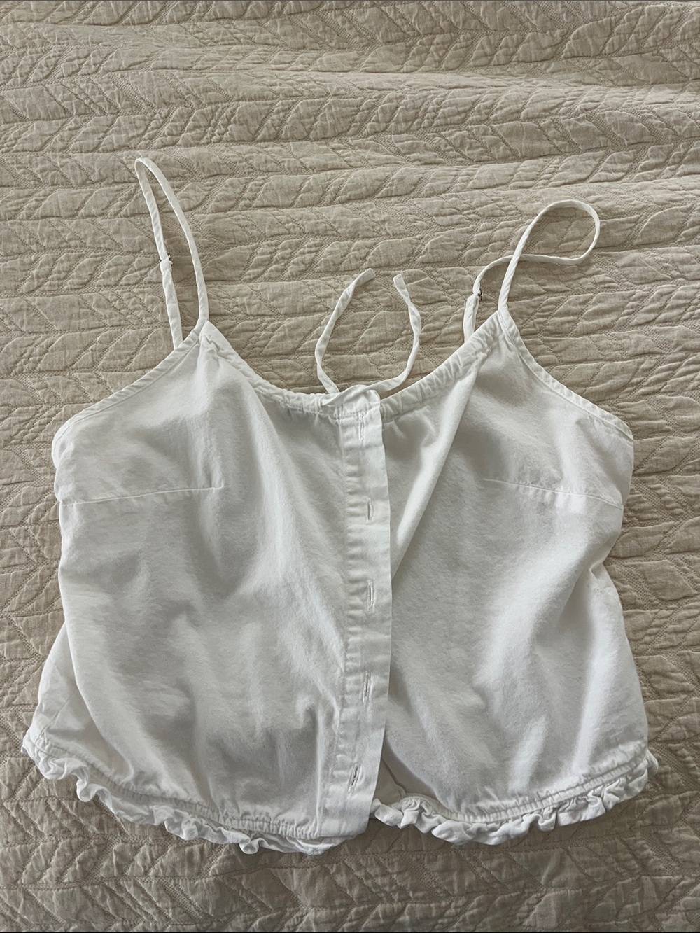 Brandy Melville White Ruffle-Hem Cotton Cami